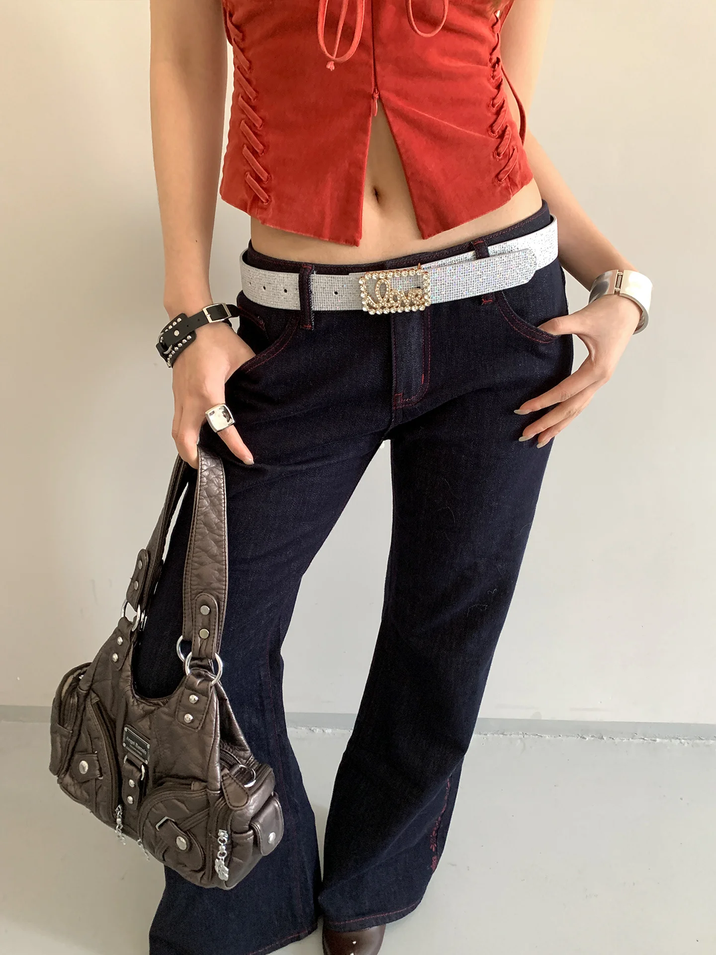 Ladies Retro Sequin And Gold Thread Waist Belt Decoration Dress Down Jacket Winter Wide Leather Belt Female
