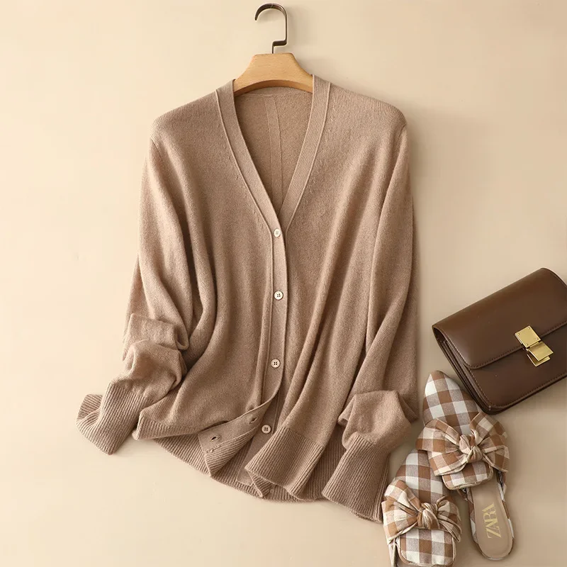 spring new styles luxury 100% cashmere loose cardigan v neck