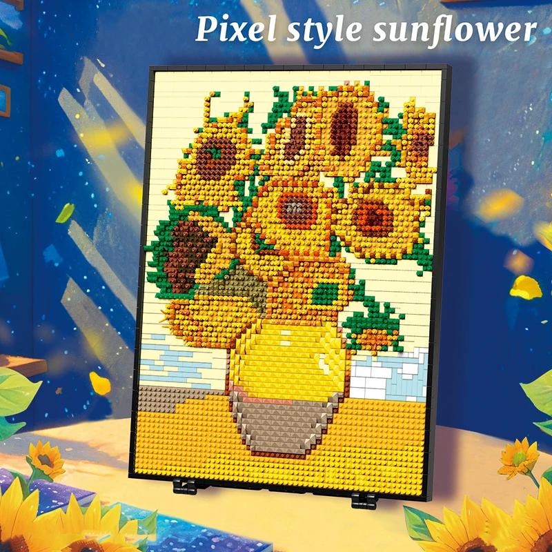 

Модель здания подсолнуха MOC, пиксельная живопись, комплект микро строительных блоков, креативные коллекционные игрушки, подарки для взрослых и детей, 3500 + шт.