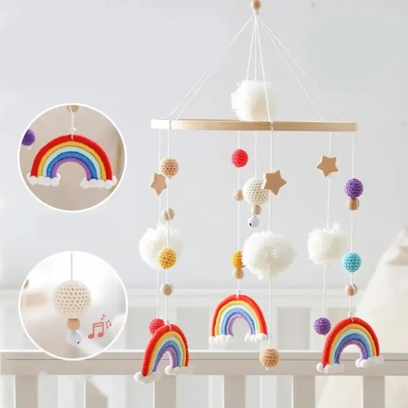 خشبية قوس قزح دلاية على شكل نجمة سرير المحمول سهلة التجميع سلسلة القطن الشمال الحضانة الديكور آمنة لعبة عضاضة للرضع 15UB #3