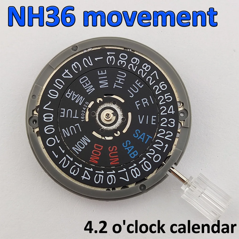 

Japan Original NH36 Mechanical Movement High Accuracy Black 3 o'clock Date 4.2o'clock Crown Automatic Watch Movement Replace Kit