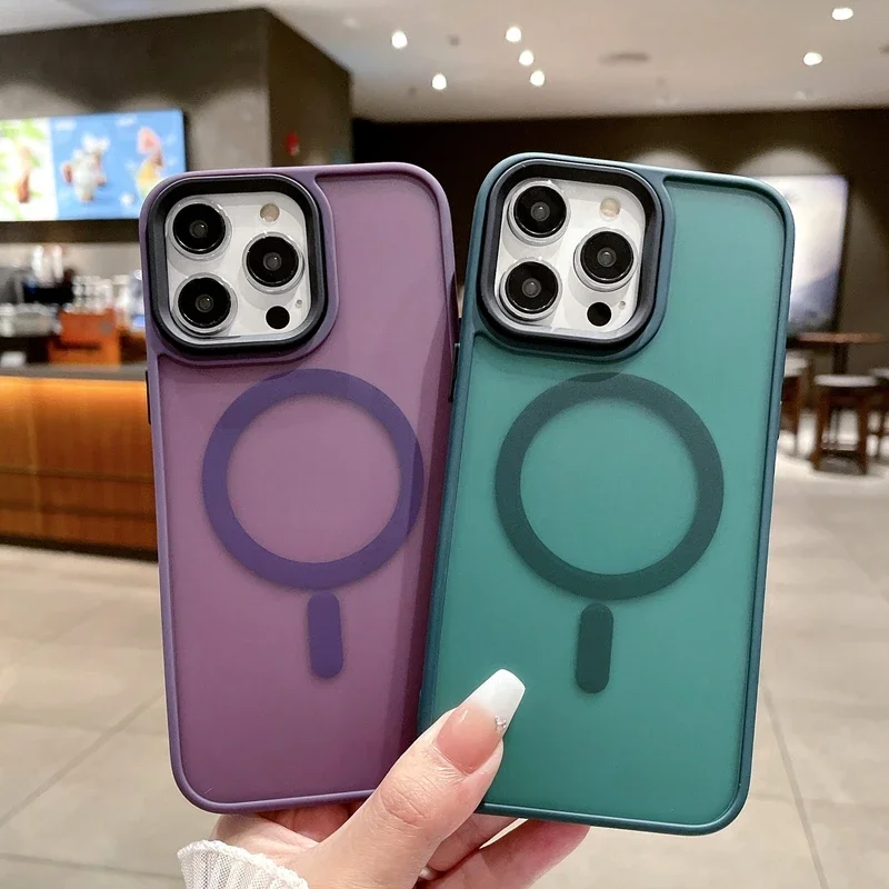Luxury Transparent Magsafe Matte Phone Case For iPhone 16 15 14 13 12 11 Pro Max Plus Magnetic Shockproof Bumper Cover - náhled 5