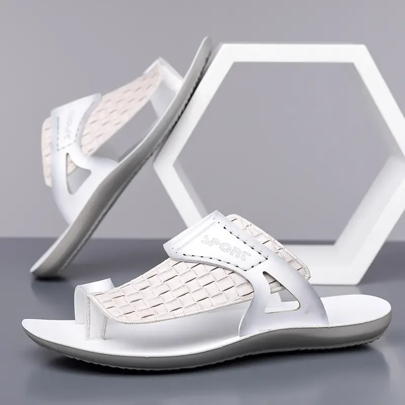 Sommerliche Herren-Ledersandalen, modisch, schlicht, große Größen 38-48, für Jugendliche, Strandschuhe, Slipper, Gummisohle, bequeme Freizeitschuhe – Detail 6