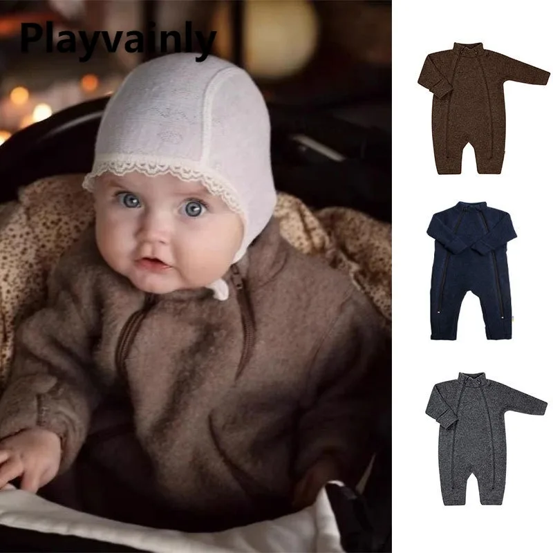 

Флисовые теплые комбинезоны для маленьких девочек и мальчиков, темно-синий, кофейно-серый комбинезон на молнии с длинными рукавами, детская уличная одежда на осень-зиму A5319