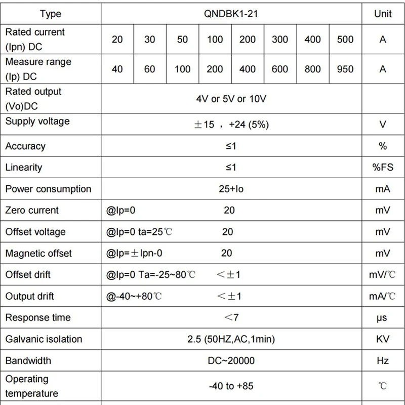 Hall Current Sensor QNDBK1-21 DC 30A 50A 100A 200A 300A 400A 500A / 4 20mA 5V current transformer split Current Transducer Hall