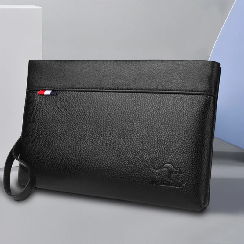 Men's Handheld Bag Business Large Capacity Retro Soft Face Leather Clip Casual Fashion Handheld Bag Zipper Bag Wallet