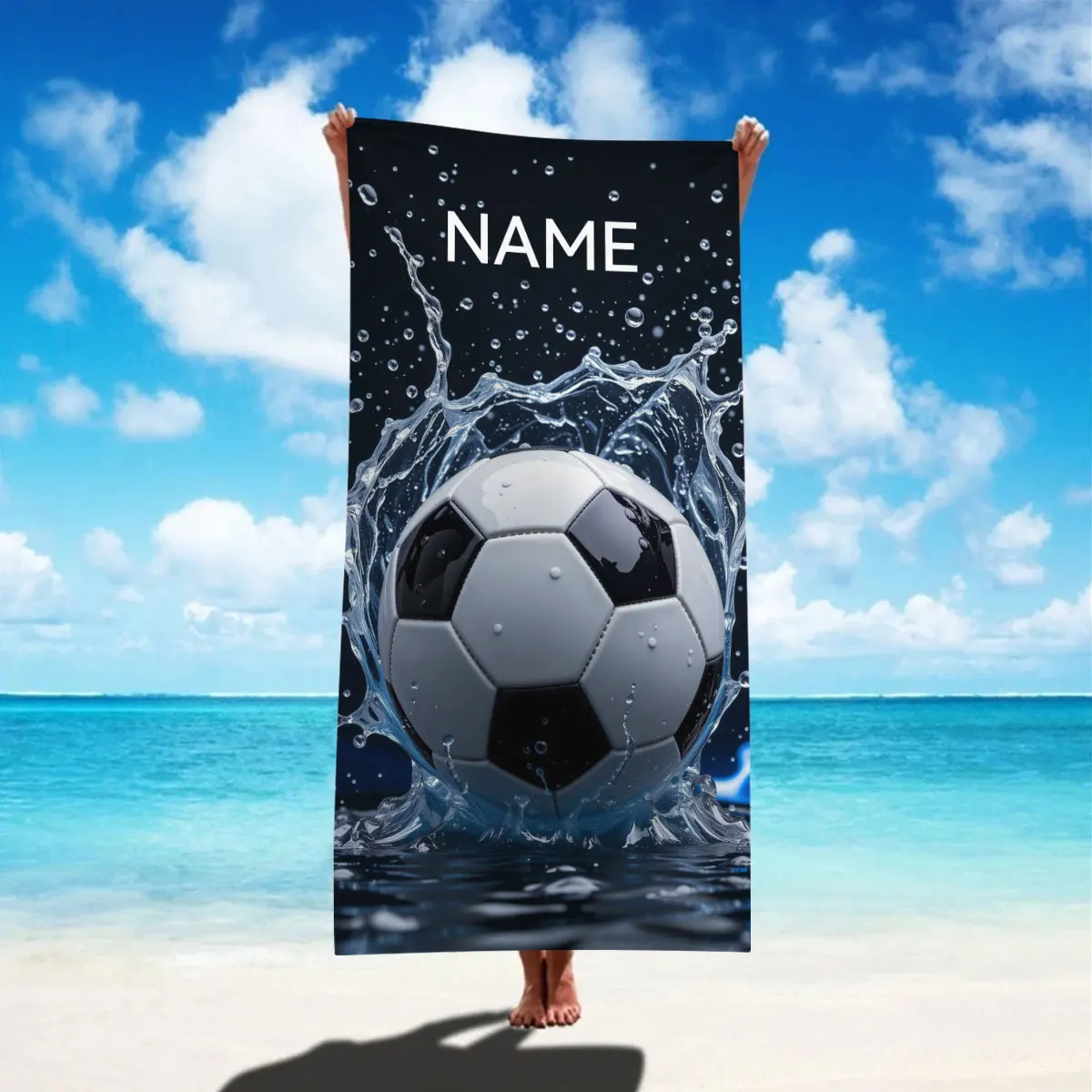 Customizable beach towels with soft and absorbent football patterns, suitable for swimming, bathing, and travel