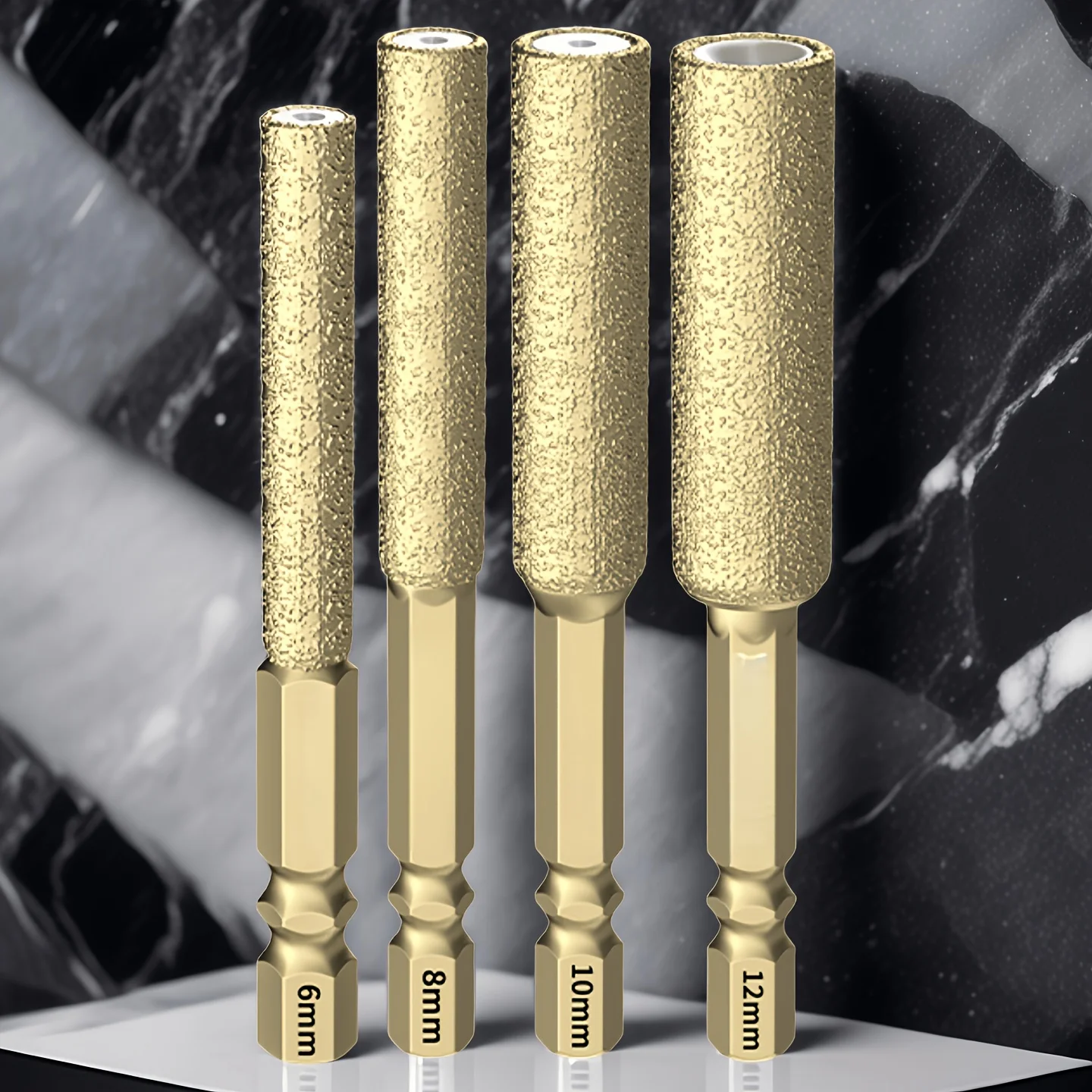 Kit de 4 outils de meulage diamantés brasés à tige hexagonale avec cire de refroidissement pour la découpe de carreaux, marbre, granit et verre