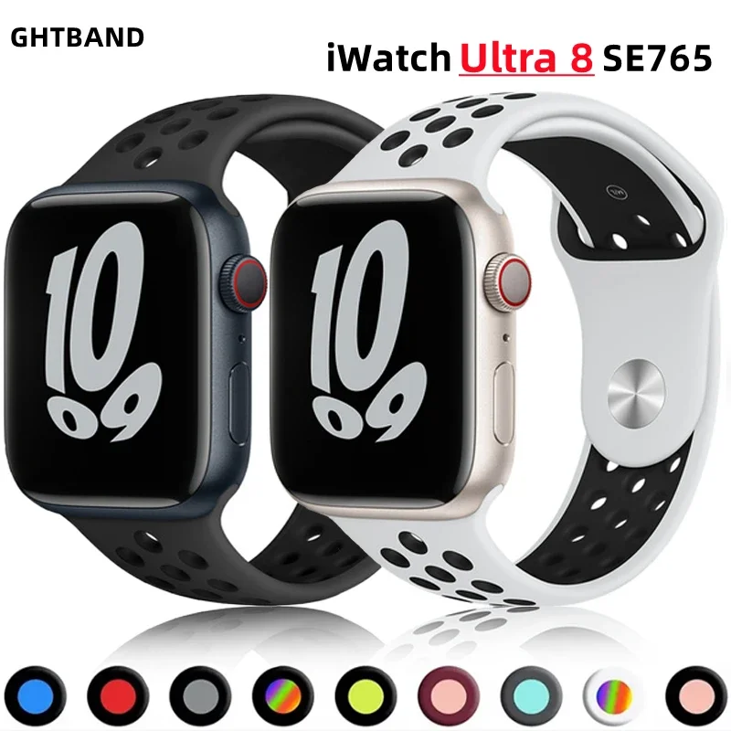 Atmungsaktives Silikon armband für Apple Uhren armband 44mm 49mm 45mm 41mm 40mm 38mm 42 mm Sporta rmband iwatch serie ultra 8 se 7 6 5
