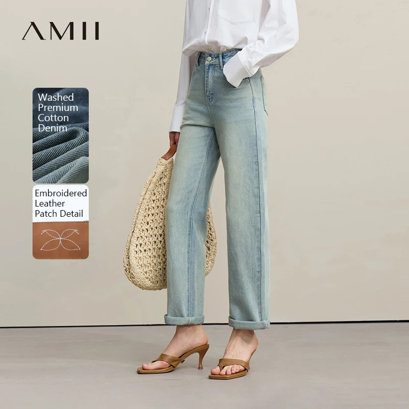 

Женские джинсы Amii 2026: Новинка лета, узкие брюки из хлопкового стрейч-денима со средней/заниженной талией, с вышивкой, повседневные, модель 12641114