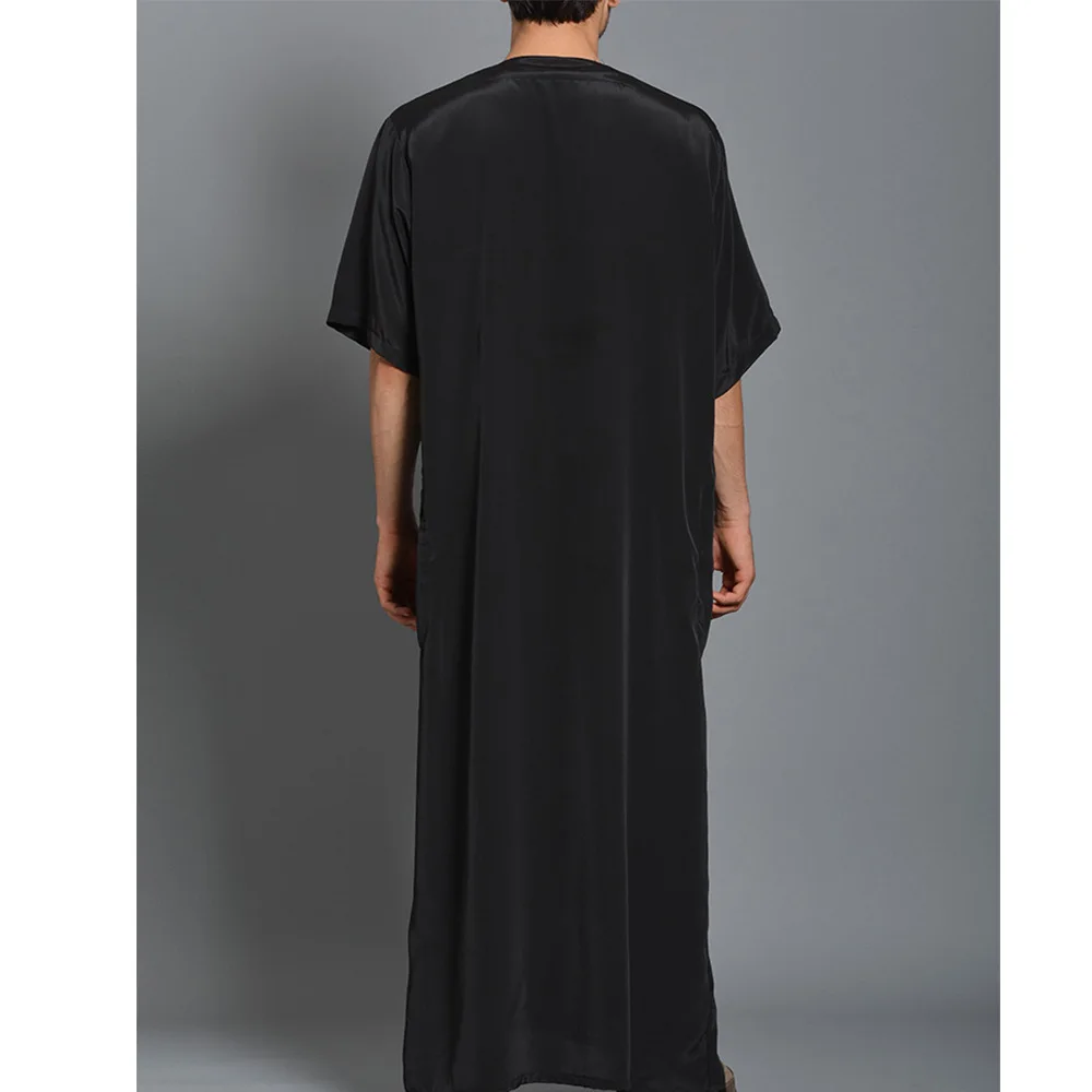 Árabe 2024 novo masculino muçulmano robe robe médio manga longa bordado preto
