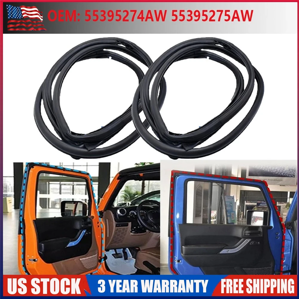 1Pair Car Front Door Weatherstrip Seal Kit For Jeep Wrangler 2007-2018 Left Righ Front Full Door Weatherstrip Rubber Seal Strip 55395274AW 55395275AW