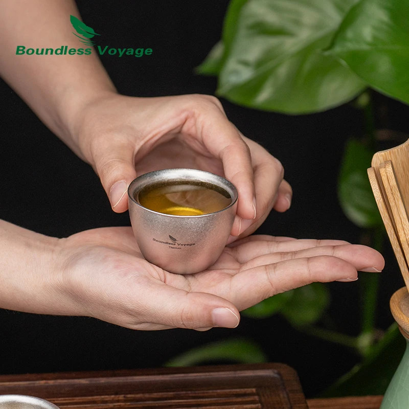 Boundless Voyage 40ml Titanium Tea Cups Mini Double-walled Sake Cup Wine Mug Outdoor Camping Tableware Durable Drinkware
