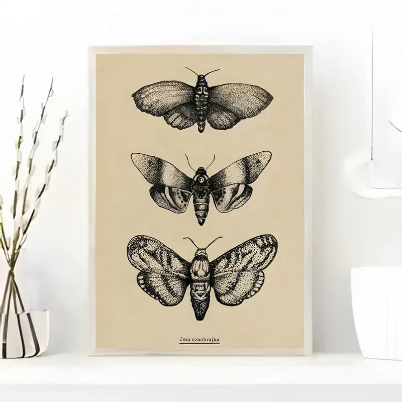 Black White Dark Butterfly Moth Poster art painting sticker with prints Home bedroom living room decoration gift - Image 13