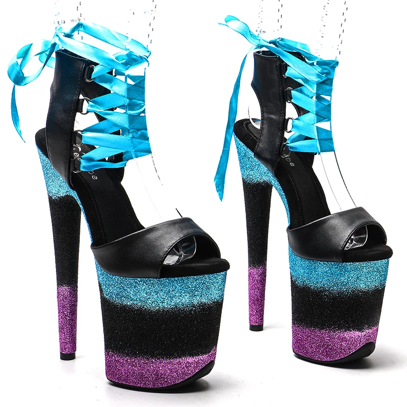 Leecabe 8Inch/20cm Matte PU Trendy Fashion Glitter Mix Color Platform  High Heels Sandals Party  Stripper Heel Pole Dance Shoes
