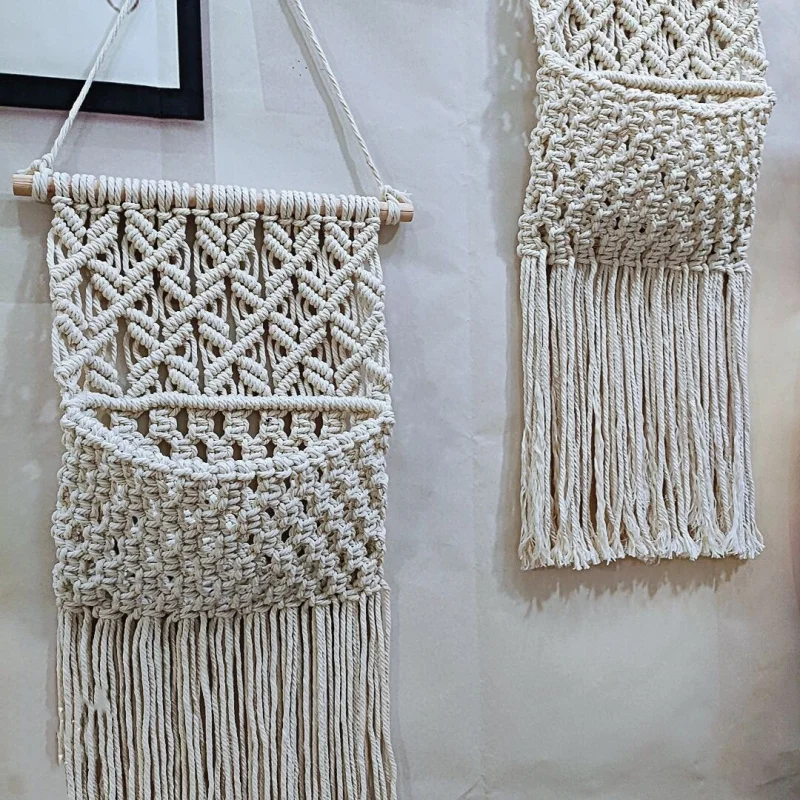 

Handwoven Macrame Wall Hanging - Bohemian Net Bag Shelf, Creative Storage & Tapestry Decor for Living Room, Study