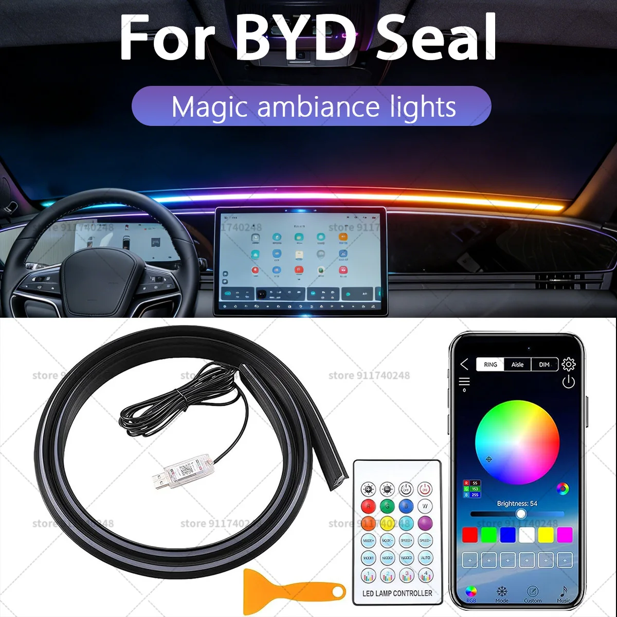 

For BYD Seal Automotive decoration light strip, colorful acrylic front windshield soundproofing strip, ambience light