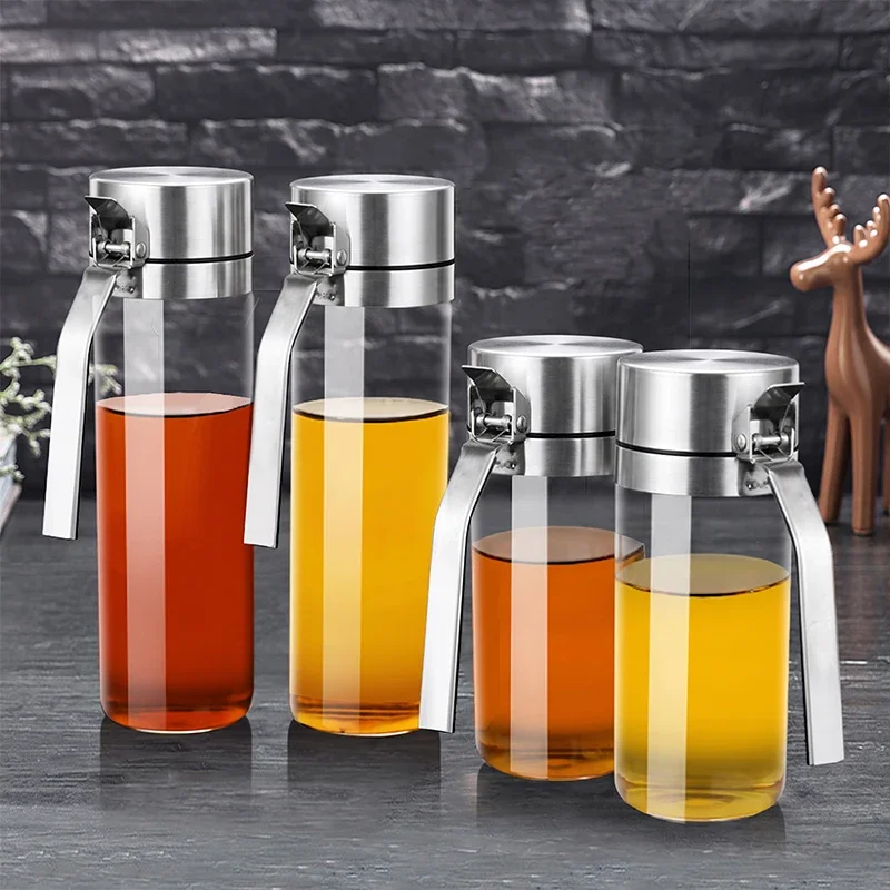 Leakproof High Borosilie Glass Oil Bottle with Stainless Steel 304 Cap Kitchen Soy Sauce Vinegar Seasoning Jug No Oil Stain