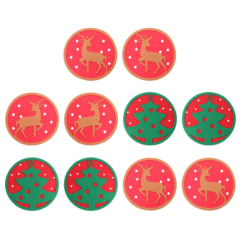 10 pezzi sottobicchiere in feltro antiscivolo rotondo per le vacanze, per la casa, decorazioni per il tavolo da pranzo, regalo di Natale, protezione della filigrana di calore della superficie