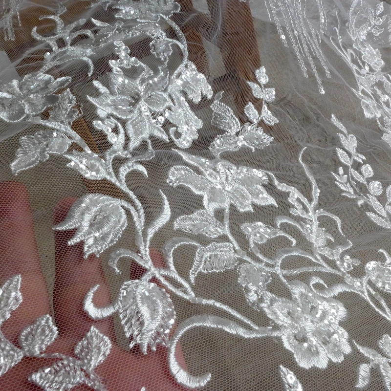 La Belleza flowers bridal lace,sequins beaded lace fabric,beading sequins lace fabric 51'' width 1 yard