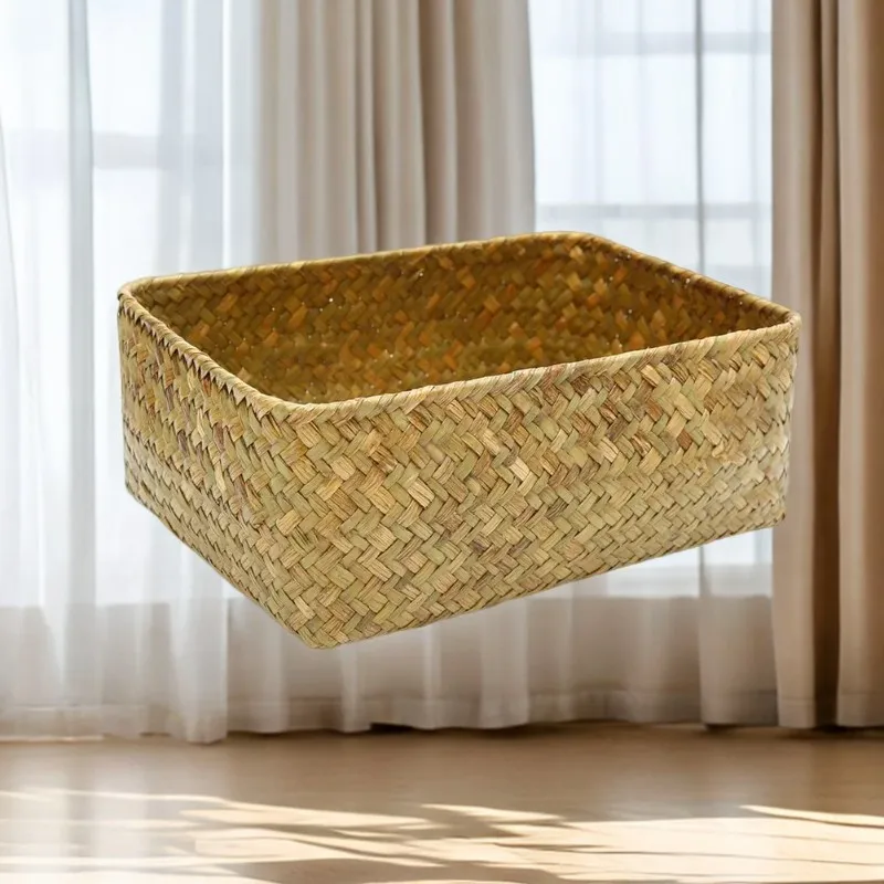 Handmade Straw Dried Flower Fruit Pot Basket Rattan Box Candy Earphone Panier De Rangement Organizer Useful  Cesto Gym Basket