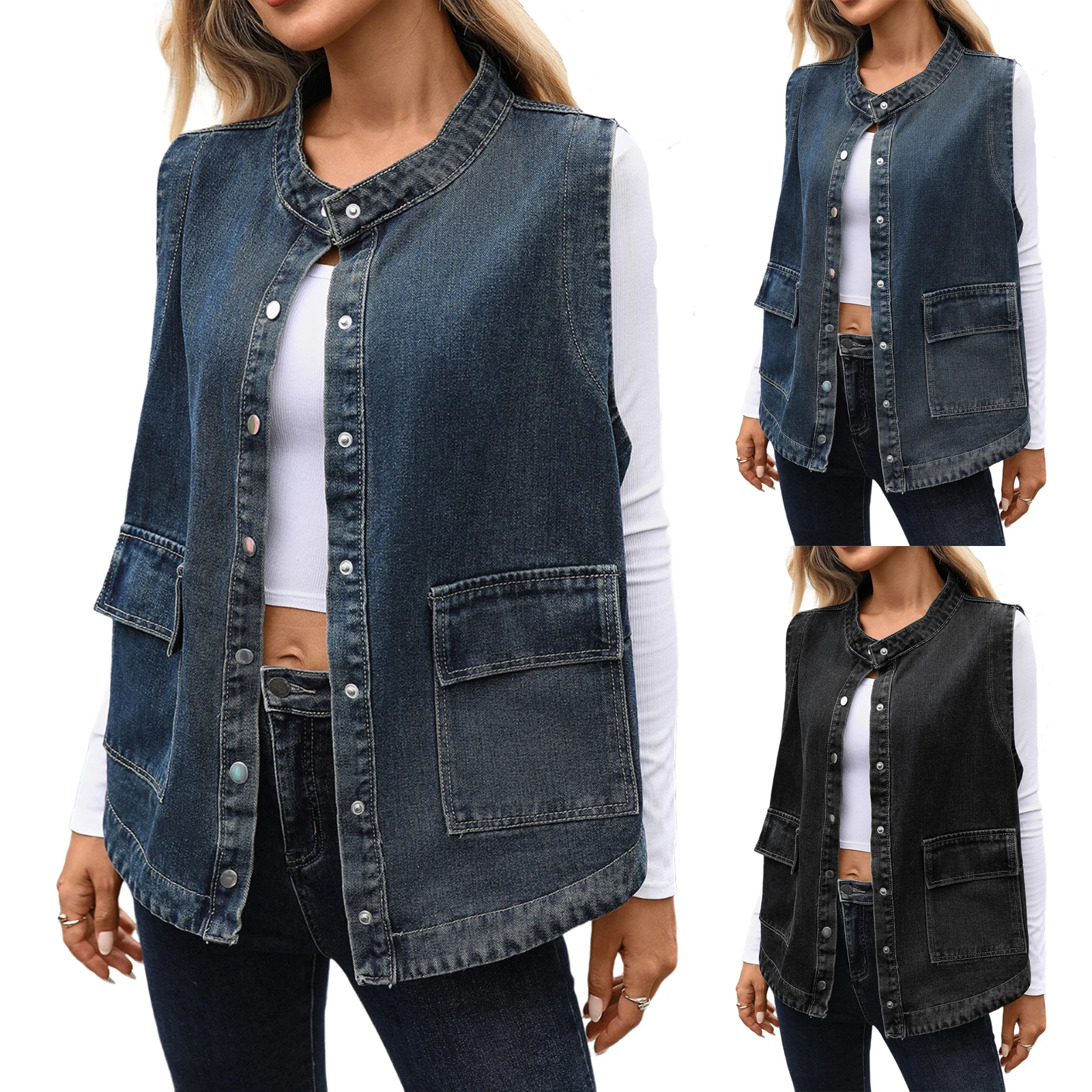 YHOPE Giacca corta in denim tinta unita casual alla moda da donna
