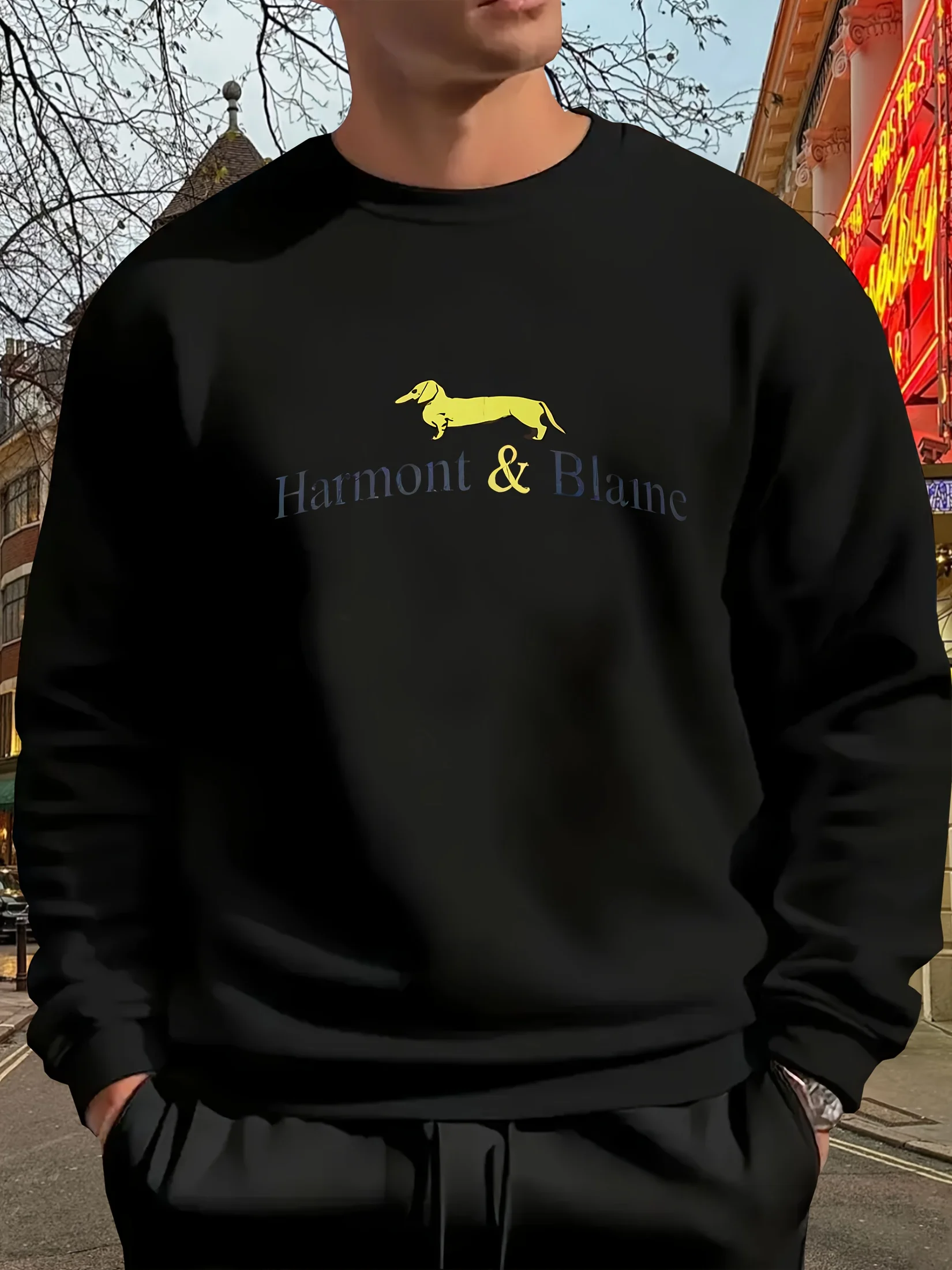 Sudadera casual de cuello redondo para hombre con estampado "HARMONT & BLANE" - Tela liviana y elástica