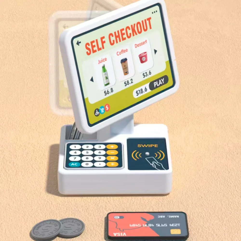 محاكاة التسوق محاكاة ماكينة القهوة منفذ المياه الماسحات الضوئية ماكينة تسجيل المدفوعات النقدية الصوت ضوء سوبر ماركت صغير #5