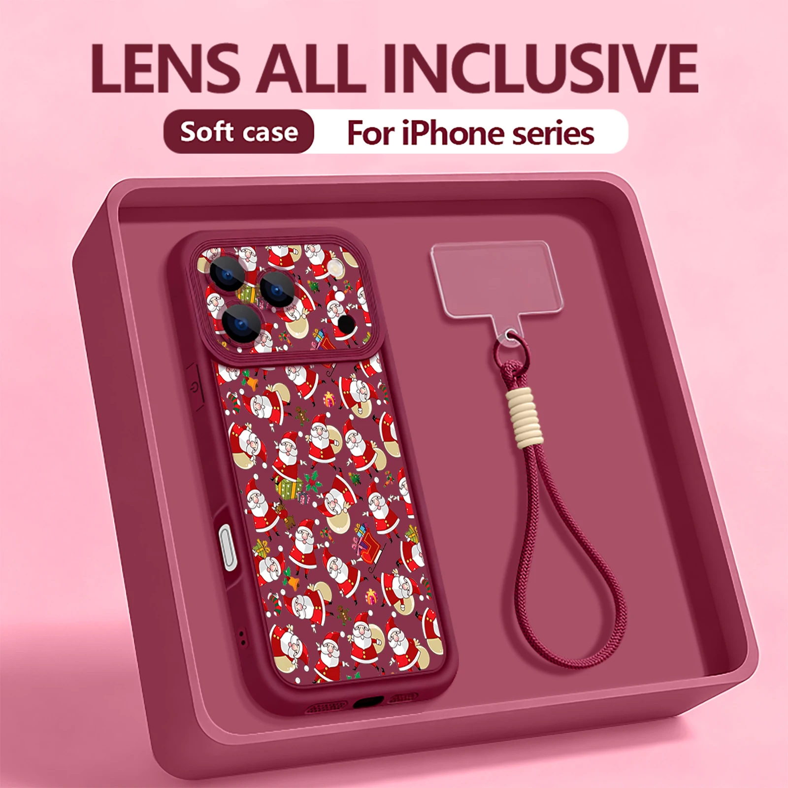 Custodia con cinturino da polso per iPhone 17 Pro Max Custodia natalizia con Babbo Natale a schermo intero per Funda iPhone 16 Pro Max 15 14 13 12 11 16e Air