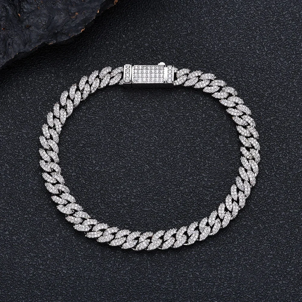 Cuban Bracelet Men Hip Hop 7mm Double Row Bubble Personality Jewelry Zircon Mens