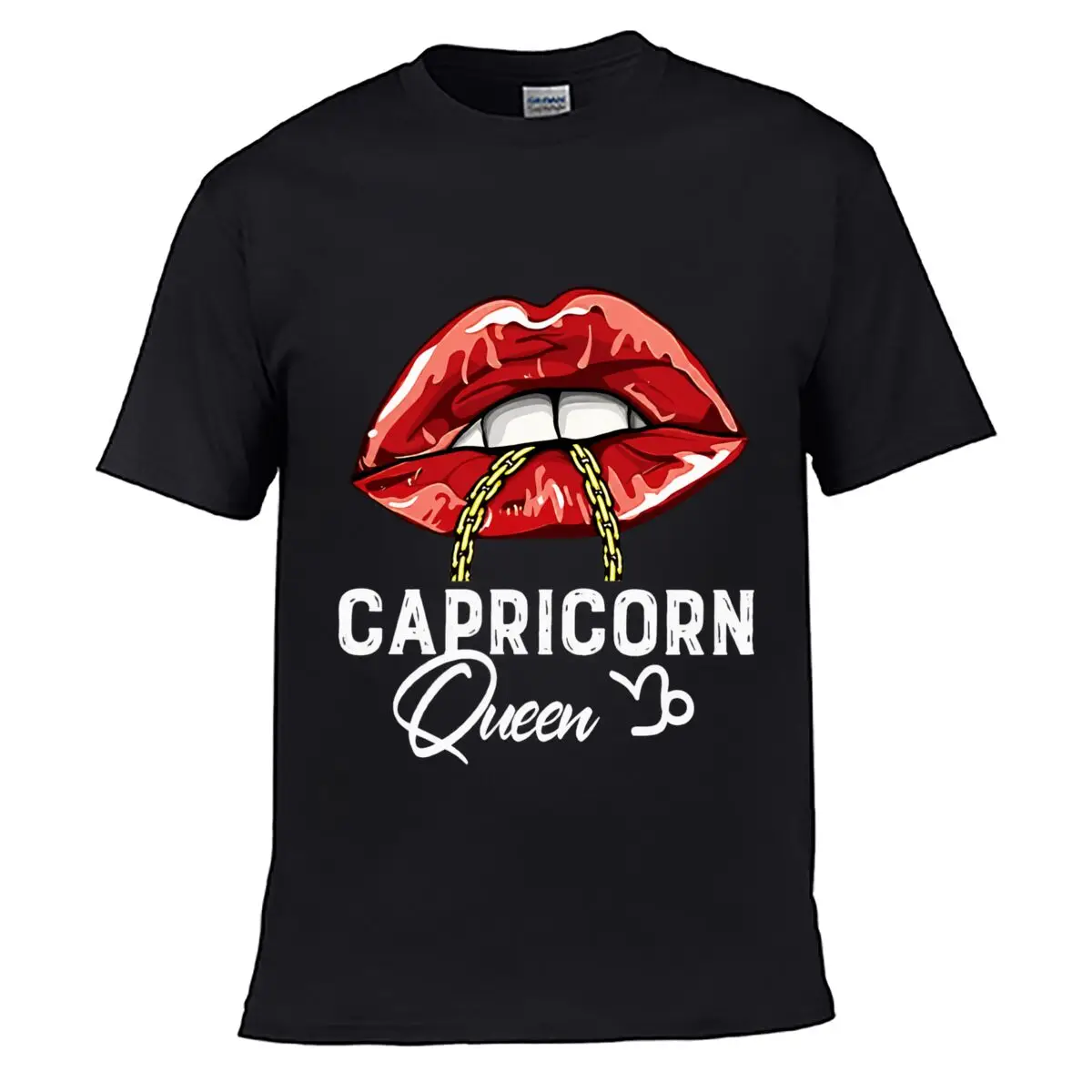 Capricorn Red Lips Gold Chain Zodiac Graphic Street Loose Simple Tee