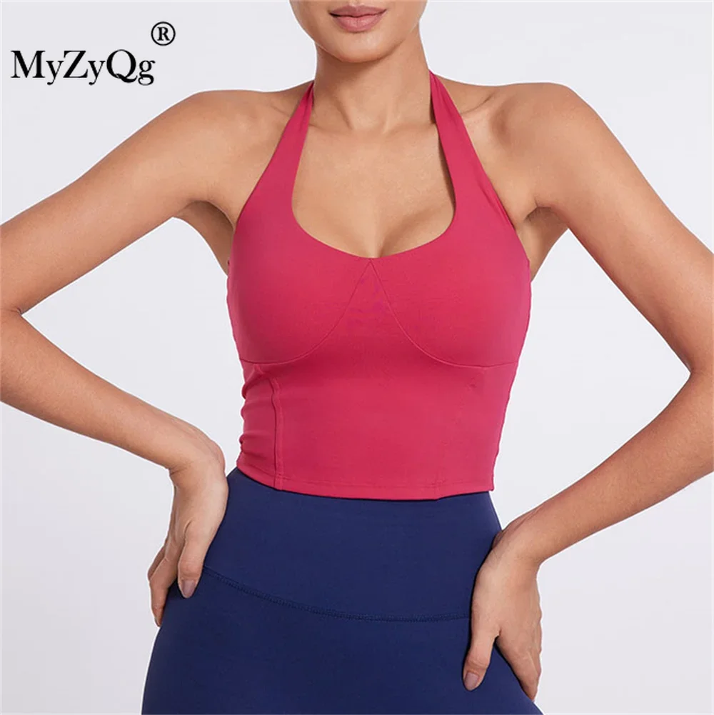 MyZyQg Women Vintage Hanging Neck One Piece Sports Tank Top Running Fitness Top Yoga Clothing Sports Underwear  Pilate Vest