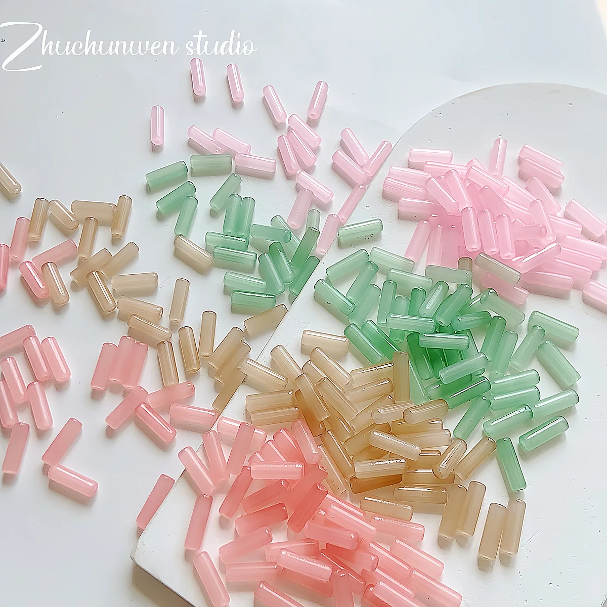 100pc Pink Green Natural Round Tube Beads, Jade, Crystal, Cylindrical Beads, Diy Bracelet, Necklace, Sweater Mobile Phone Chain