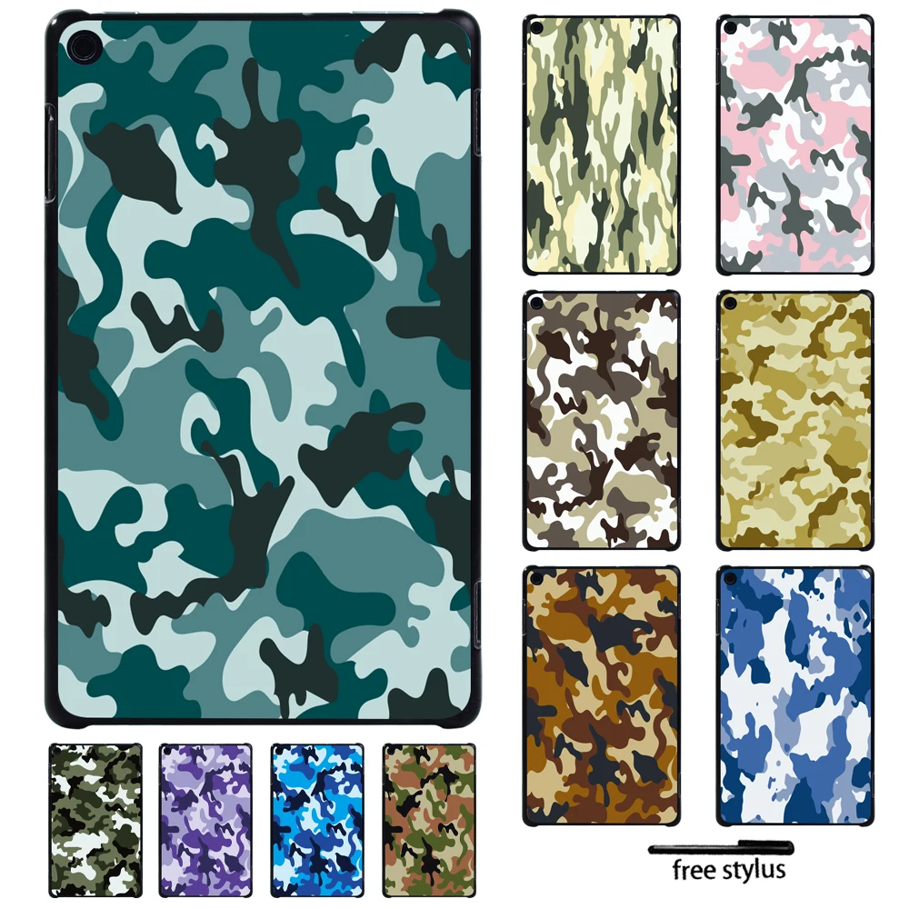 Tablet Case for Fire HD 10 Plus/5th/7th/9th/11th/HD 8 Plus/6th/7th/8th/10th/Fire 7 5th/7th/9th/12th Camouflage Print Back Shell