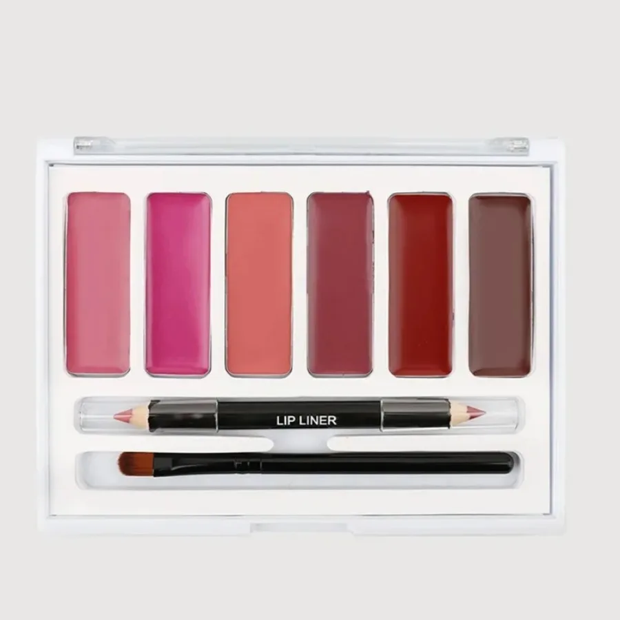 Palette transparente de rouge à lèvres hydratant, maquillage portable, facile à porter, longue durée, marque privée, en vrac, 6 couleurs