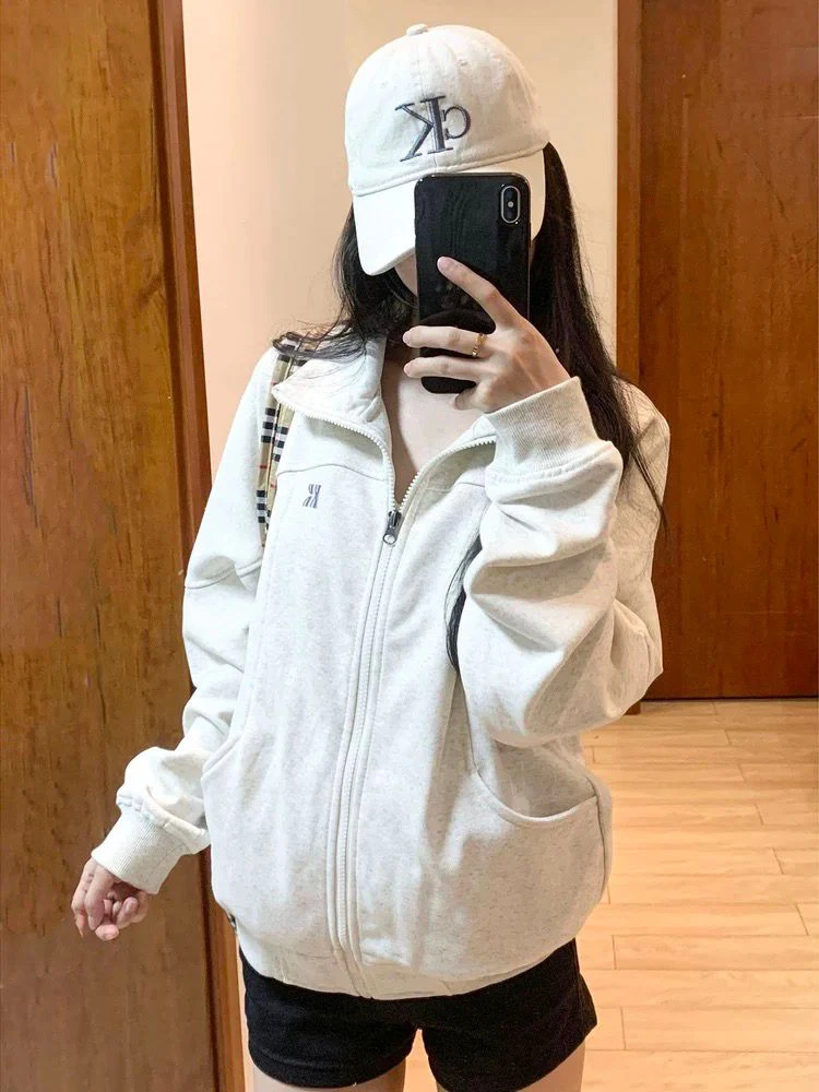 

Новая женская ретро-куртка-бомбер American Sle Spring Early с молнией, укороченная, модная, с воротником-стойкой, маленький размер