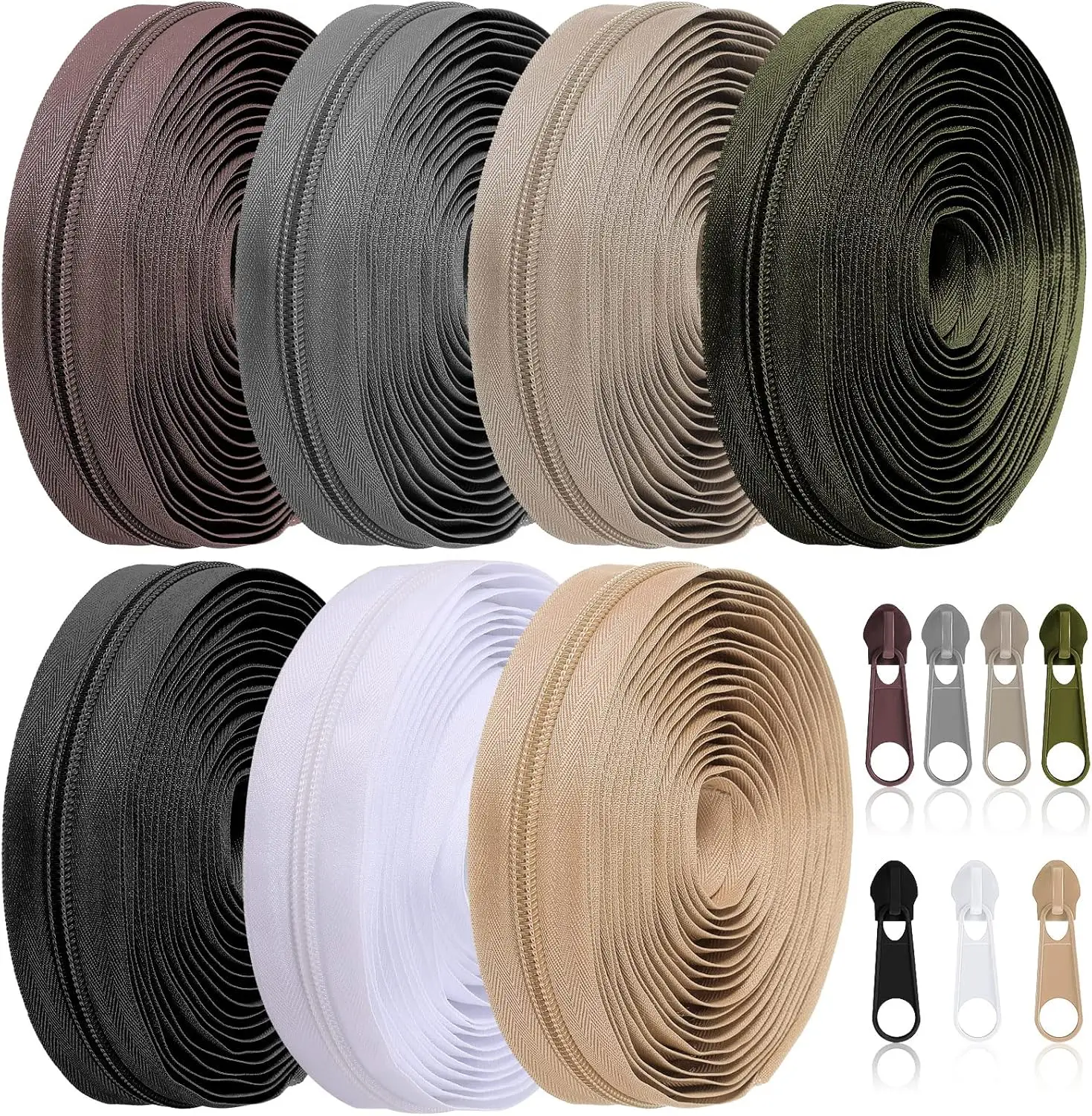 

7 Pcs #5 Nylon Coil Zipper Tapes, 35 Yards with 70 Sliders, Sewing Craft Supplies for Women Men