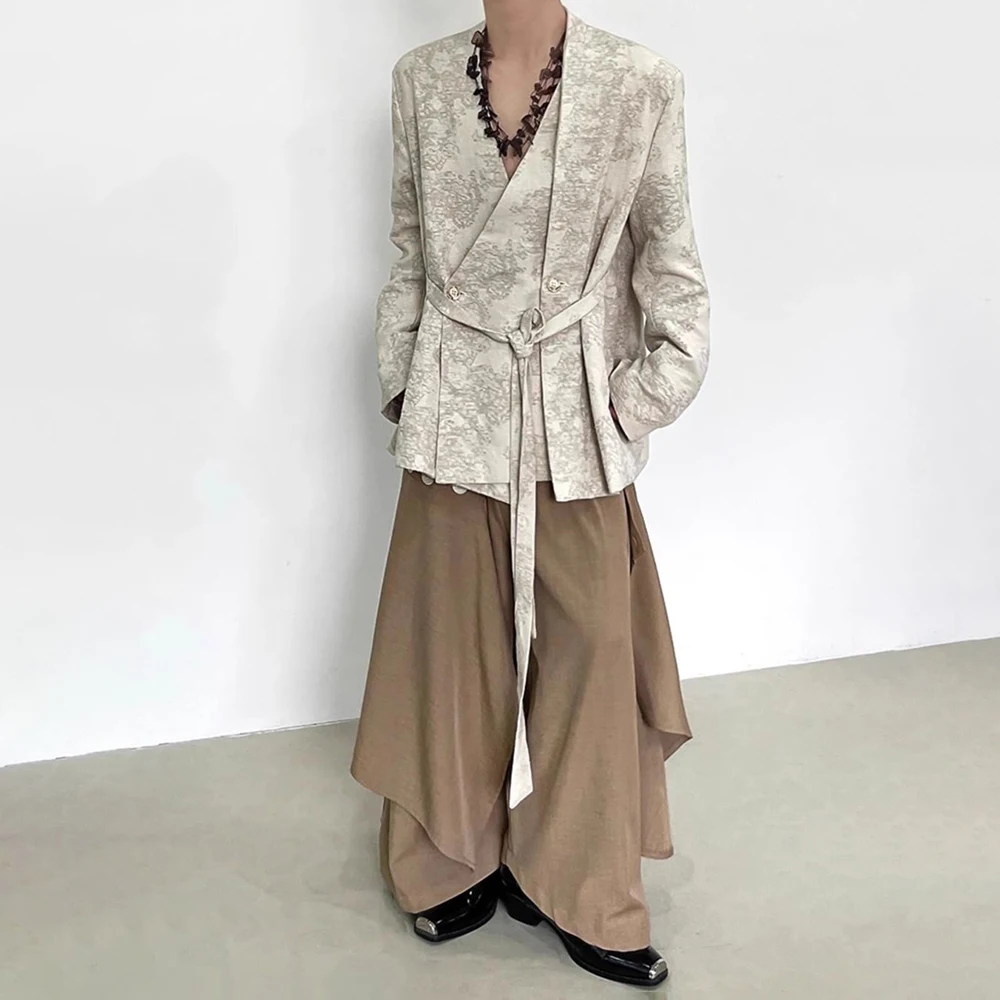 Mens Suit Jacket Jacquard Belt Elegant Apricot Suit Neutral Chinese Style Retro Court Style Casual Long-Sleeved Top Unisex 2024