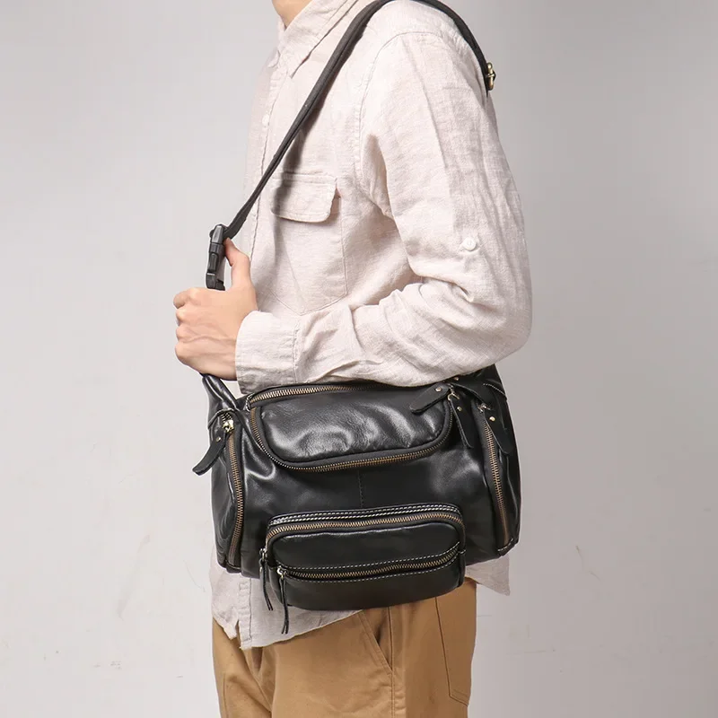 Genuine Leather Waist Bag For Men, Top-grain Cowhide Small Crossbody Shoulder Bag Fits Phone 7.9 inch iPad For Daily Outdoor Use