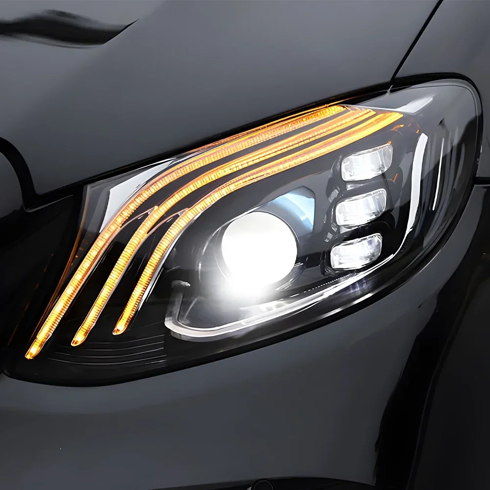 المصابيح الأمامية للسيارات لبنز E-Class W213 2016-2020 مجموعة المصابيح الأمامية للسيارة ترقية Maybach نمط LED ملحقات غاسل ديناميكية