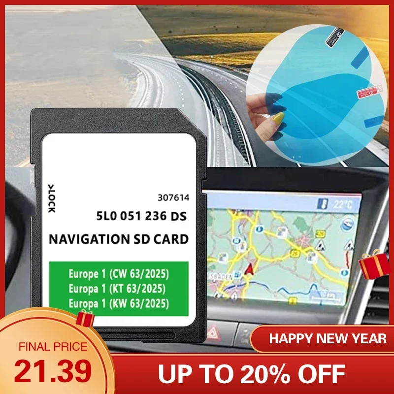 

for Skoda 32GB Amundsen MIB2 Navi SD Card Europe 5L0051236DS 2025 Discover New with Anti Fog Reaview Stickers