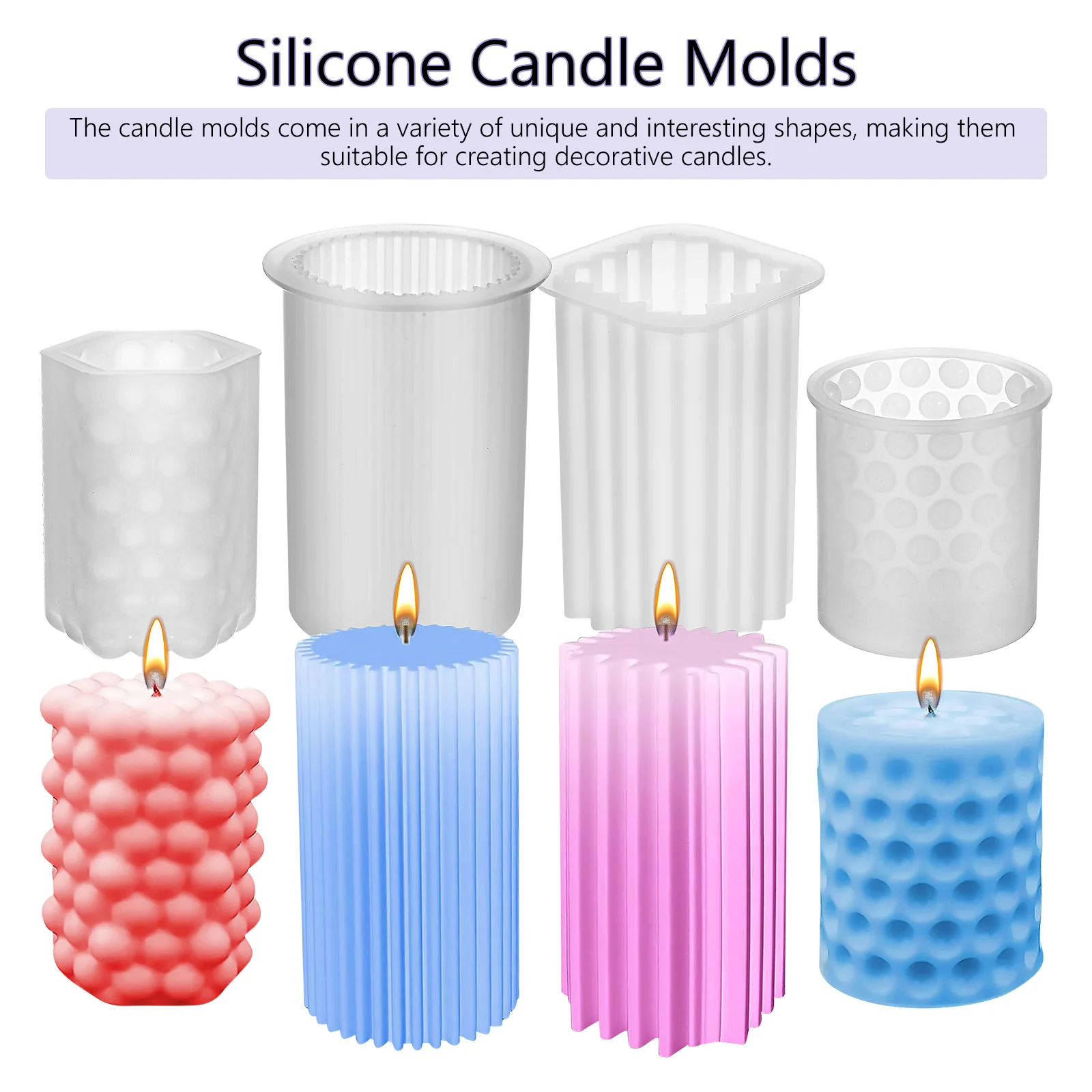 

4 pcs Silicone Molds Unique Reusable Making Kit Pillar Mold Set Easy Diy Wax Molds For Soap Making Gift