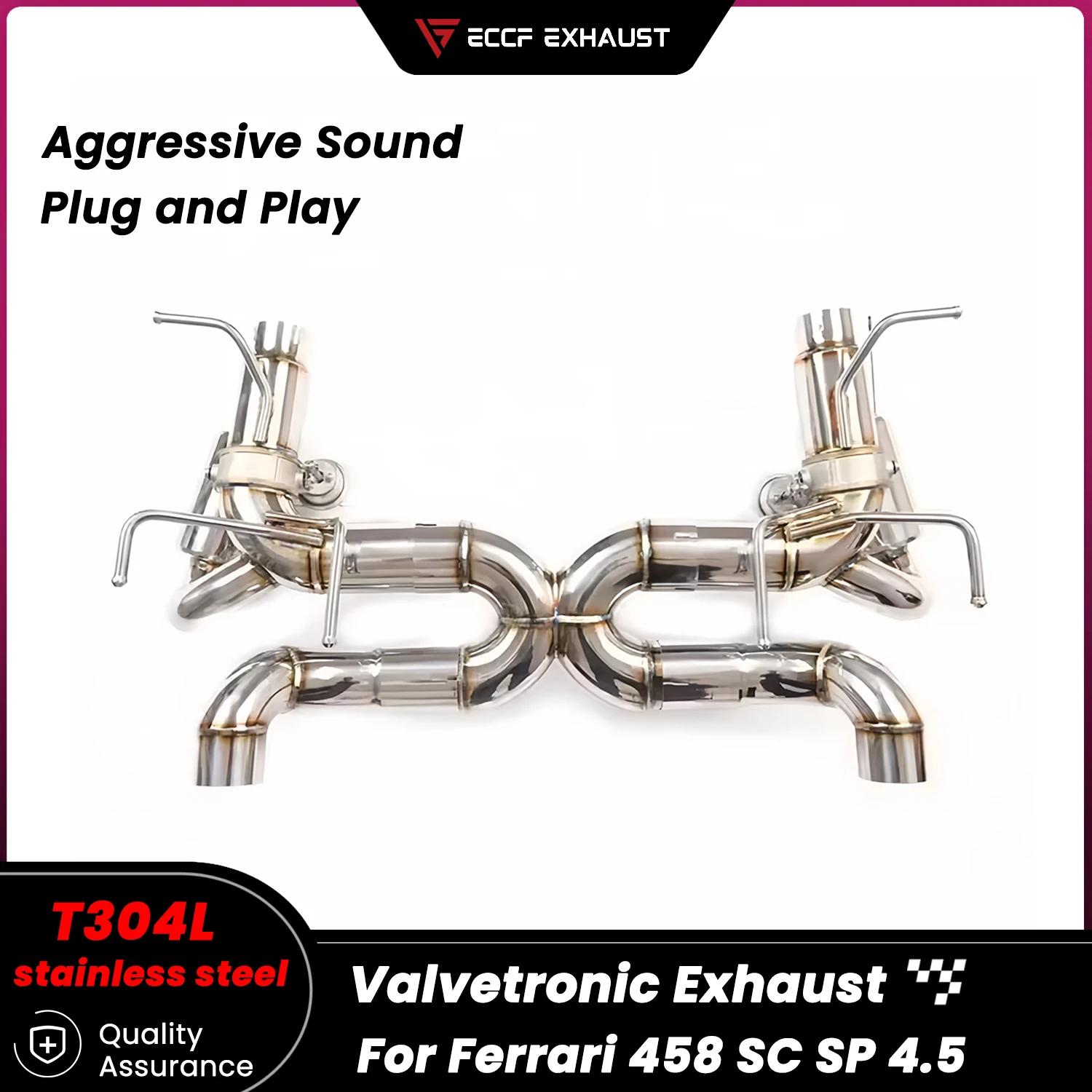 

Performance Valved Stainless Steel Catback Exhaust for Ferrari 458 SC SP 4.5 Freely Adjustable Sound Control