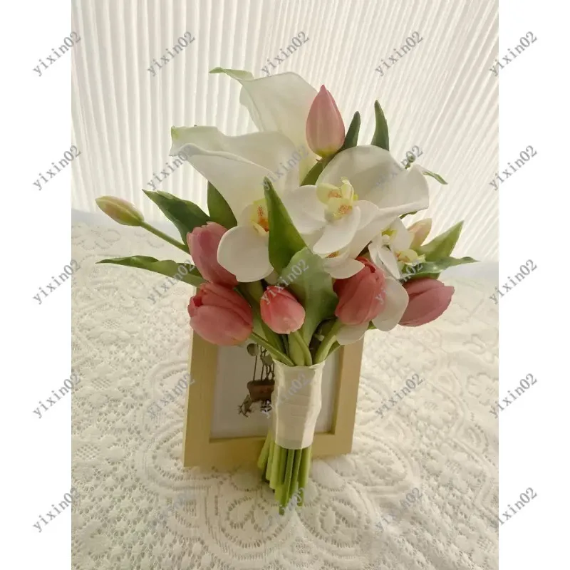 Real Touch Tulip & Calla Lily Bouquet Wedding Bridal Holding Flowers Photo Props view 5