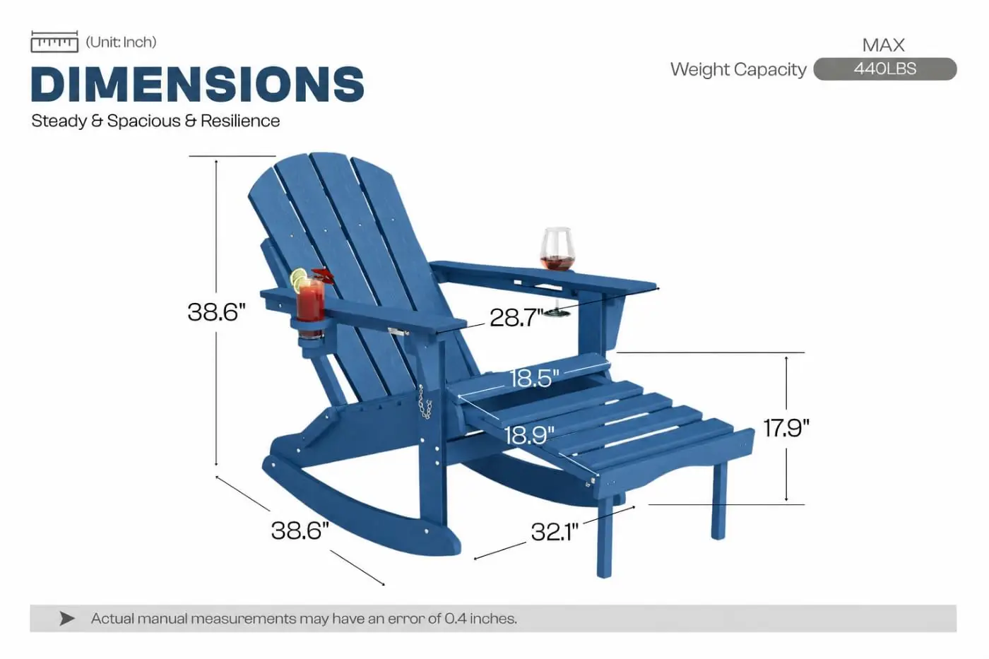 All-Weather HDPE Adirondack Rocker Chair Set of 2 Heavy Duty Folding with High Back Outdoor Seating for Porch Yard, Customized