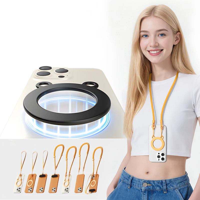 Bear Magnetic Drawstring Phone Stand Adjustable Back Hanging Neck Hanging Rope with Pad VLOG Camera Artifact