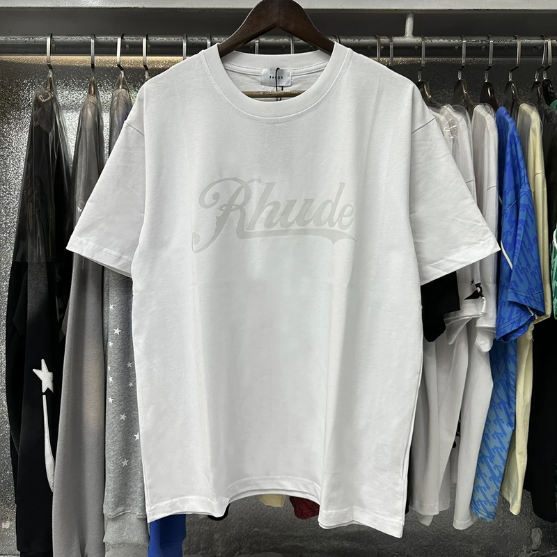 Rhude T-shirt High Quality Casual Logo Print Round Neck Short Sleeve Summer Fashionable Men Women Loose Cotton Top Tee