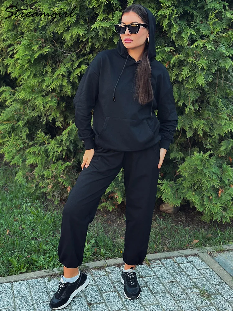 Streamgirl Tuta da donna Felpe con cappuccio oversize da donna con pantaloni Set da 2 pezzi Autunno Streetwear Tuta sportiva con cappuccio per donna Set