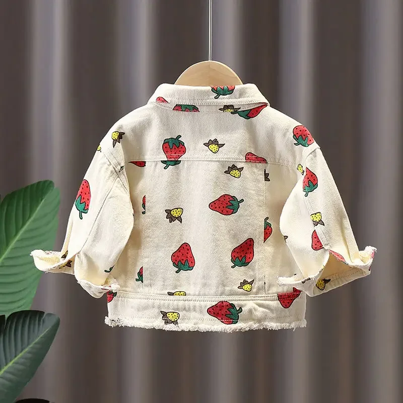 

Long-Sleeved Clothes Cute Strawberry Girl Outer Coat Child jeans Children's Jacket 9M-6T Baby Coat Girl Denim Jacket Cotton