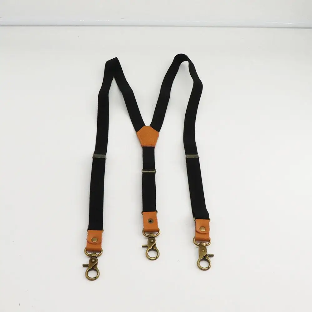 Vintage 3 Hooks Strap Clip For Men Solid Color Performance Suspenders Clips Adjustable Braces Tie Suspenders Hanging Pants Clip